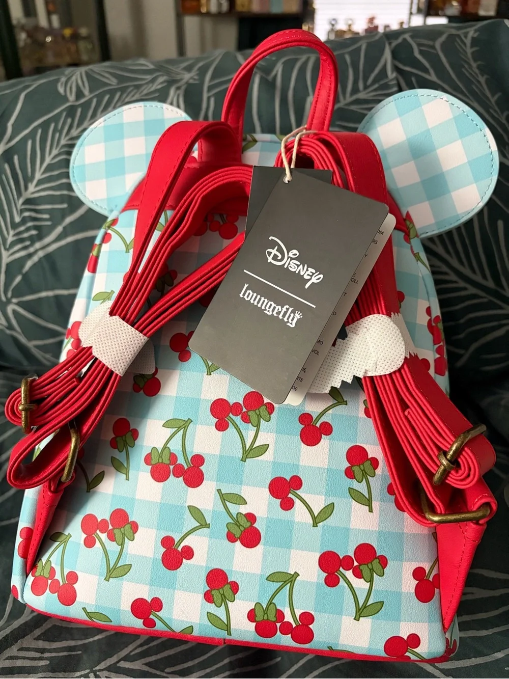 Loungefly Cherry Bow Mini Backpack - Red & Light Blue Gingham